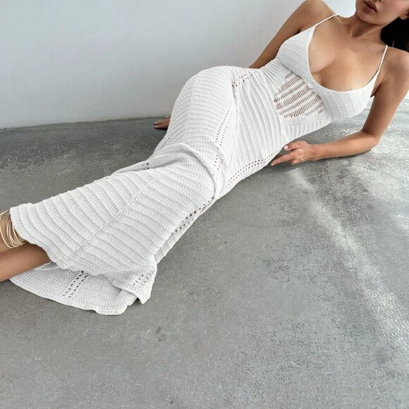 White Sexy Women's Elegant Deep V-Neck Hollow Out Spaghetti Strap Backless Slim - Picture 6 of 7